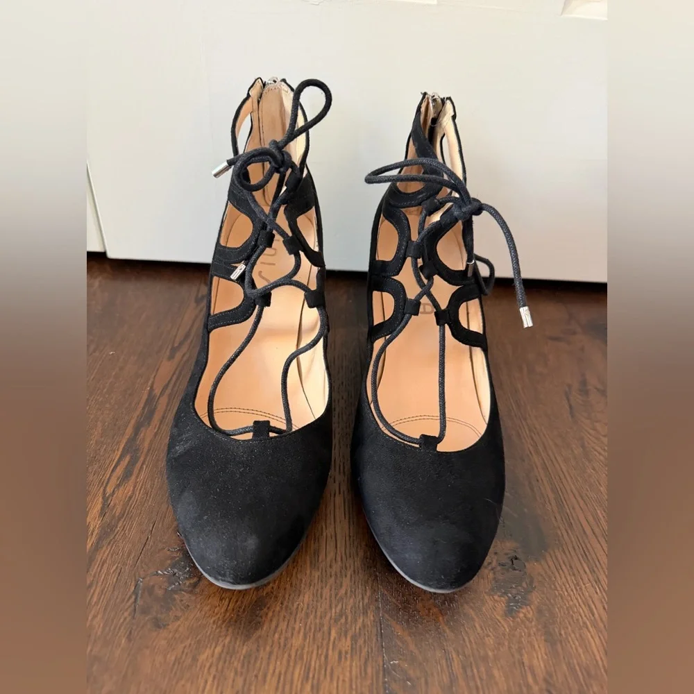 Unisa Black Lace-Up Block Heels - Picture 2 of 6